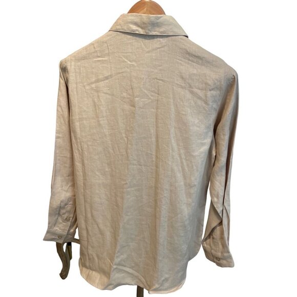 Vintage 90s Carlies Court Brown Linen Long Sleeve Button Down Shirt - Picture 5 of 10